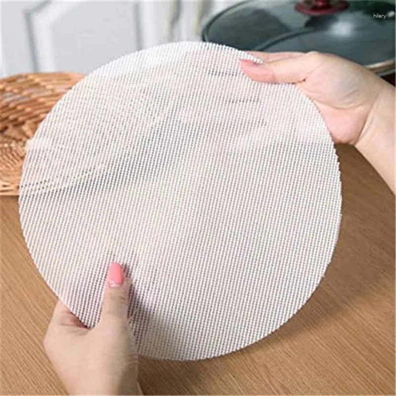 Double Chaudières Blanc Round Round Bamboo Steater Mat Paper Paper Silicone Non Stick Tafs Buns Baking Pentry Dim Sum Mesh Cooking Accessoires
