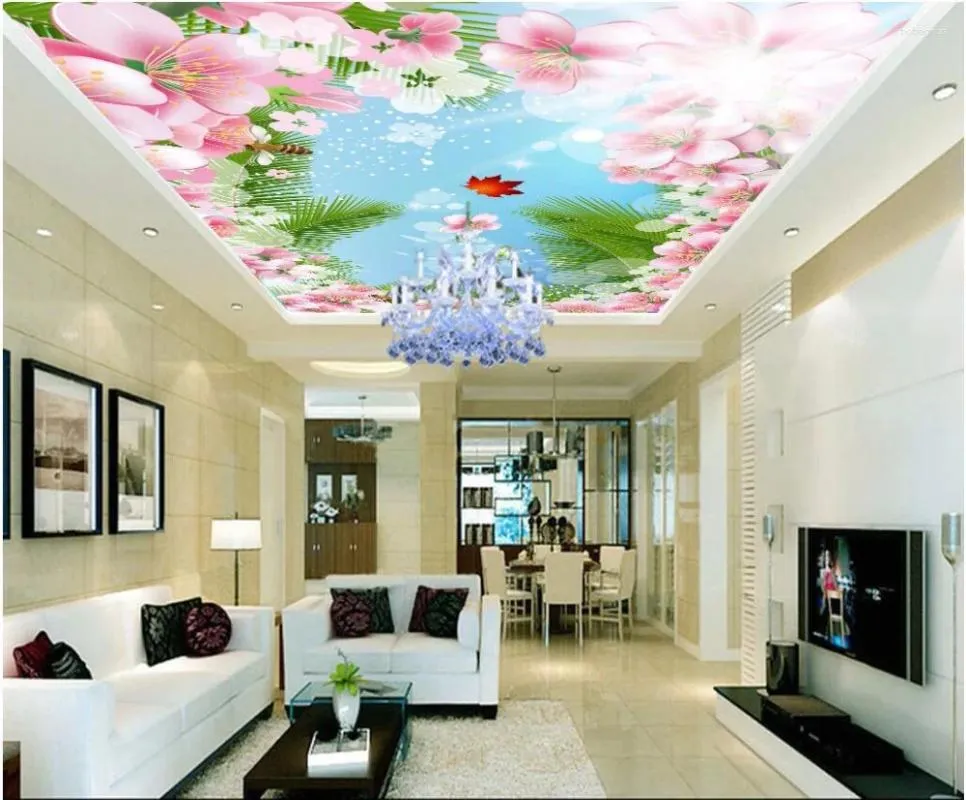 Wallpapers Custom Po 3d Ceiling Murals Wallpaper Cartoon Blue Sky Flower Bee Picture Painting Wall For Walls