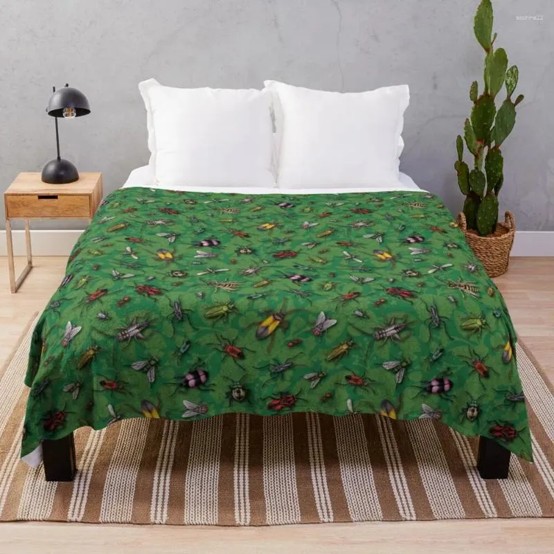 Couvertures insectes insectes sur fond floral vert couverture couverture de gros canapé décoratif couple à fourrure épais