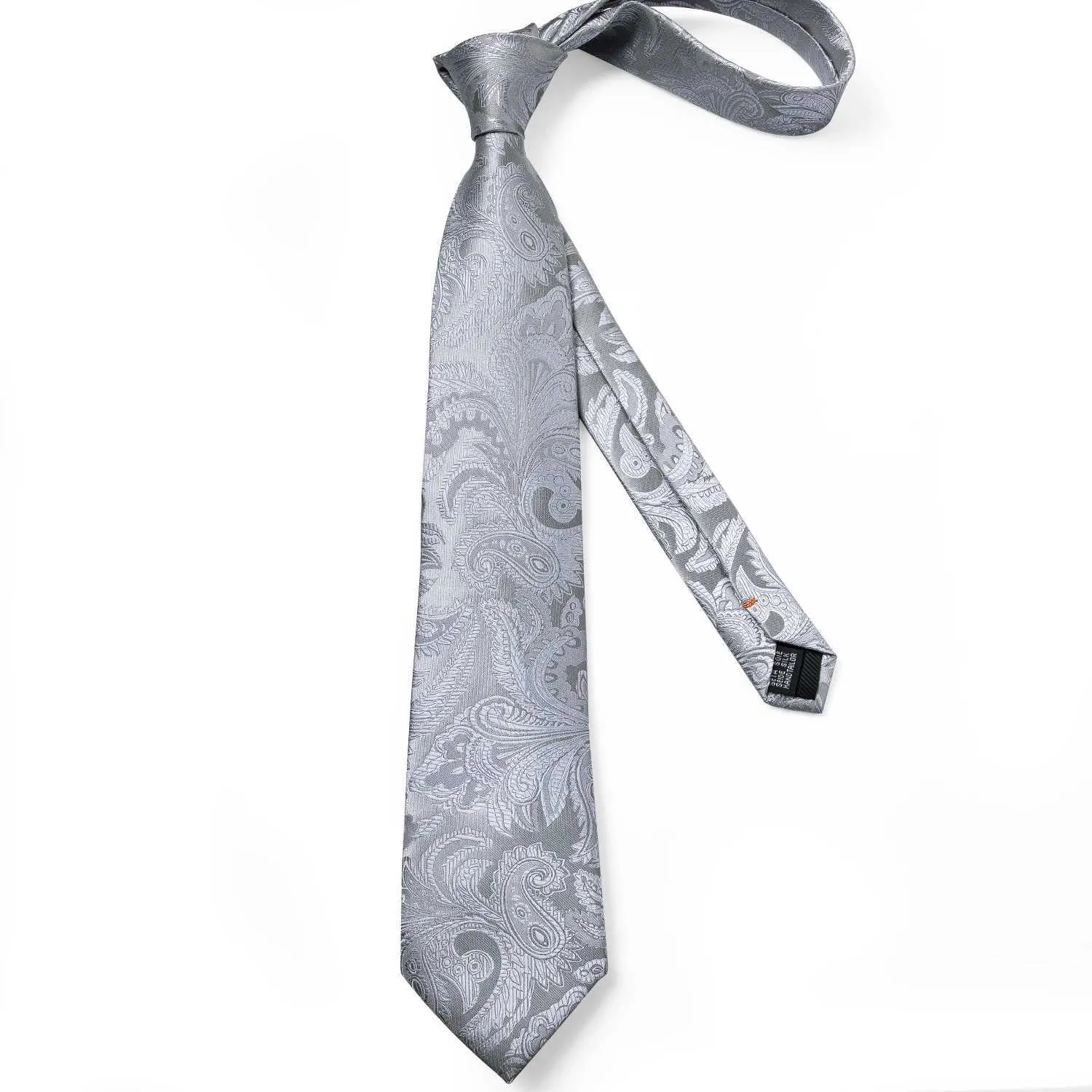 Cravate de cou Set Mens Necktie Silver Solid Paisley Mariage Tie pour hommes Mandkerchief Cuffers Coughs Tie Set Set Designer Business Party N-7182