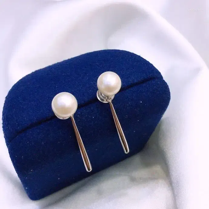 Orecchini per borchie 925 intarsiata in argento con perle naturali per perle di acqua dolce brillante perline impeccabili da 7-8 mm al giorno versatile