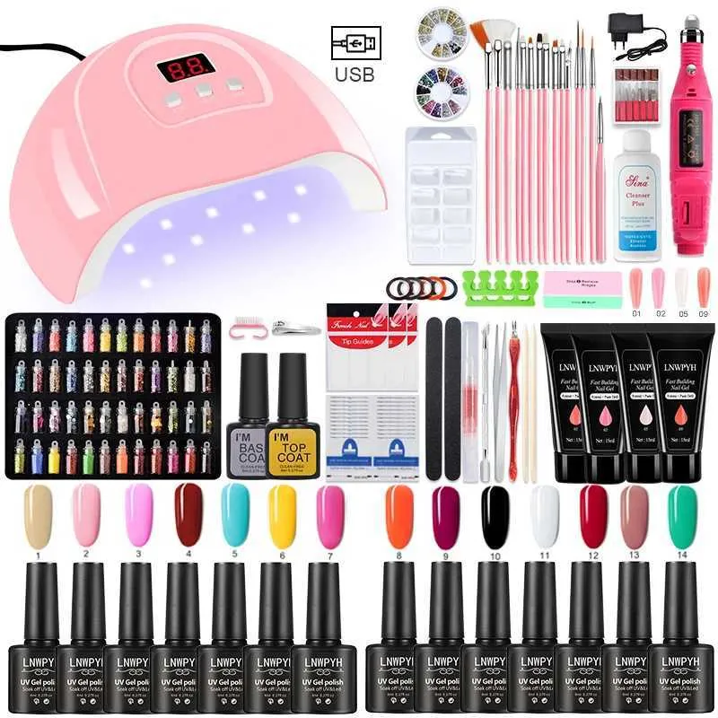 Kits d'art à ongles Kit de gel à ongles en polyen de ongles professionnel avec 54/36 / 6W lampe UV en acrylique Gel Rigol à ongles Tous pour la manucure Gel Tools Set T240510