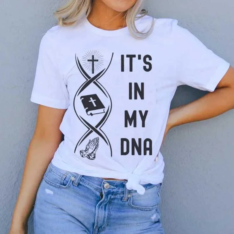 Women's T-Shirt Its in My DNA Women Funny Christian Pray T-shirts Short Slve Cross Bible T Shirt Jesus Faith Graphic Tshirts Religious Gifts T240510