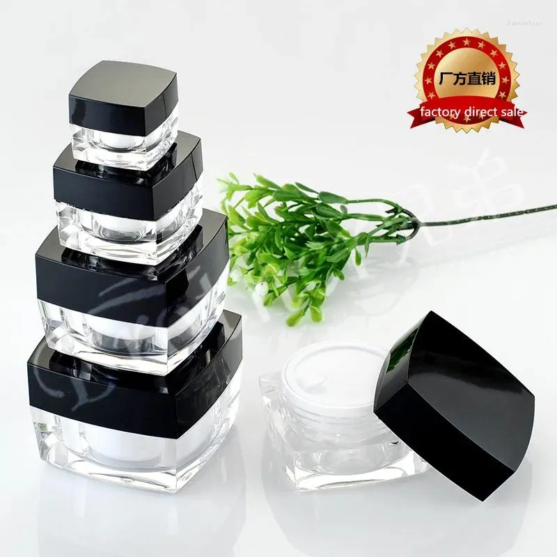 Botellas de almacenamiento 50 g de jarra de maquillaje vacío botella recargable crema acrílica cuadrada con cubierta negra recipiente de embalaje cosmético