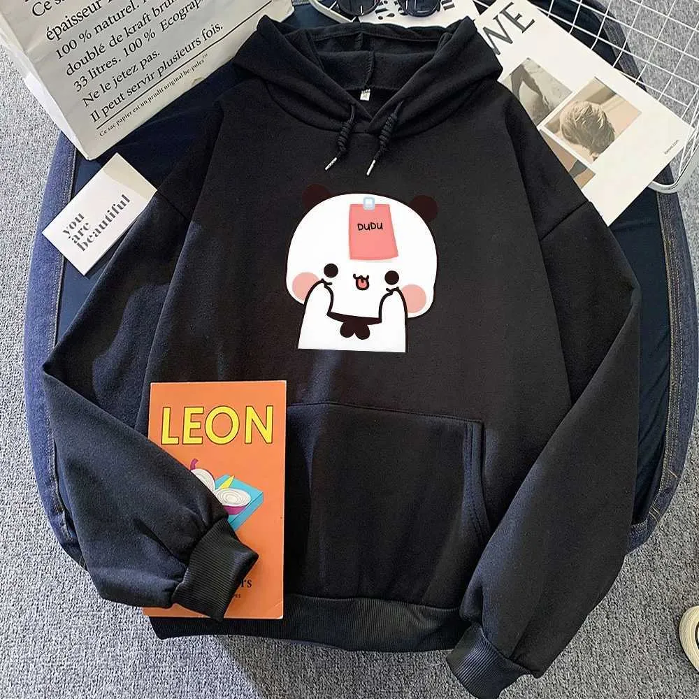 Sweats à capuche pour hommes Panda Bear Bubu Dudu Hooded Migne Cartoon Graphic Printing Sweat à sweat Femmes Femmes Plus taille Sweethirts Slve Slve Strtwear T240510