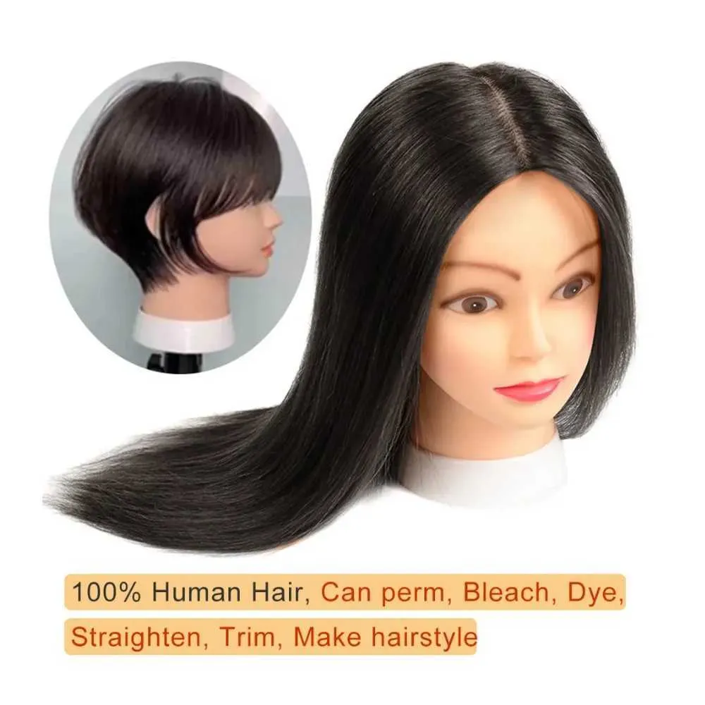 Mannequin Heads Human Model Head 100% Friseur Beauty Training kann färben und bleiche Haarlehrling Q240510 färben und gebleicht