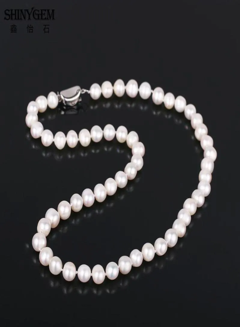 Chokers Shinygem Natural 79 мм Frahwater Pearl Chocker Рядом с круглыми белыми женщинами ожерелья классические свадебные украшения элегантное ожерелье7810232