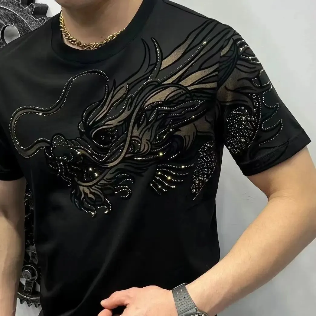 Mens T-shirt Rhinestone Mens T-shirt Cool Print Black Graphic Gothic Glenge Rock Clothing and Free Delivery Basic S 240511