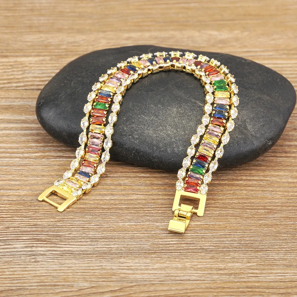 Nidin Bracelets de zircon de haute qualité de haute qualité pour femmes Moudies Mariage arc-en-ciel Boho Hand Chain Party Bijoux Cadeaux 240423
