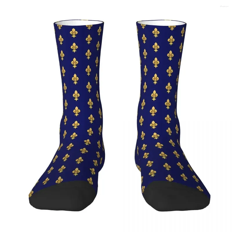 Мужские носки Royal Blue Fleur de Lis Sock Men Women Polyester Stockings Настраиваемая дизайн