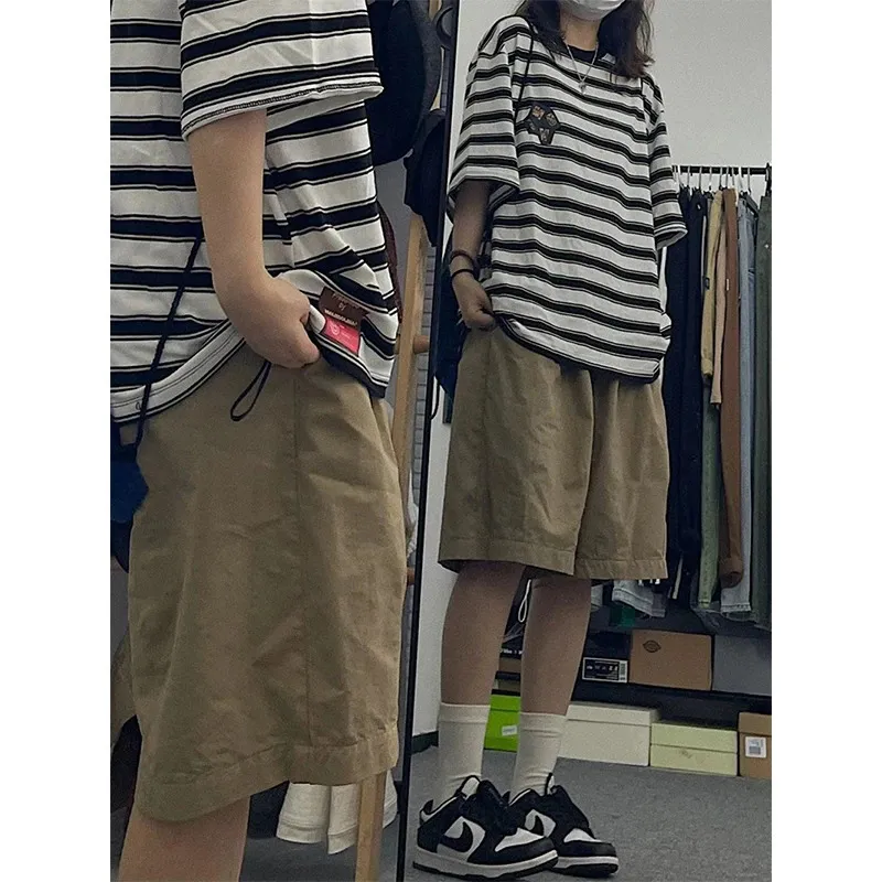 Mexzt streetwear 순수면 단락 하라주쿠 대형화물 반바지 여름 한국 검은 흰색 넓은 다리 스포츠 바지 240510