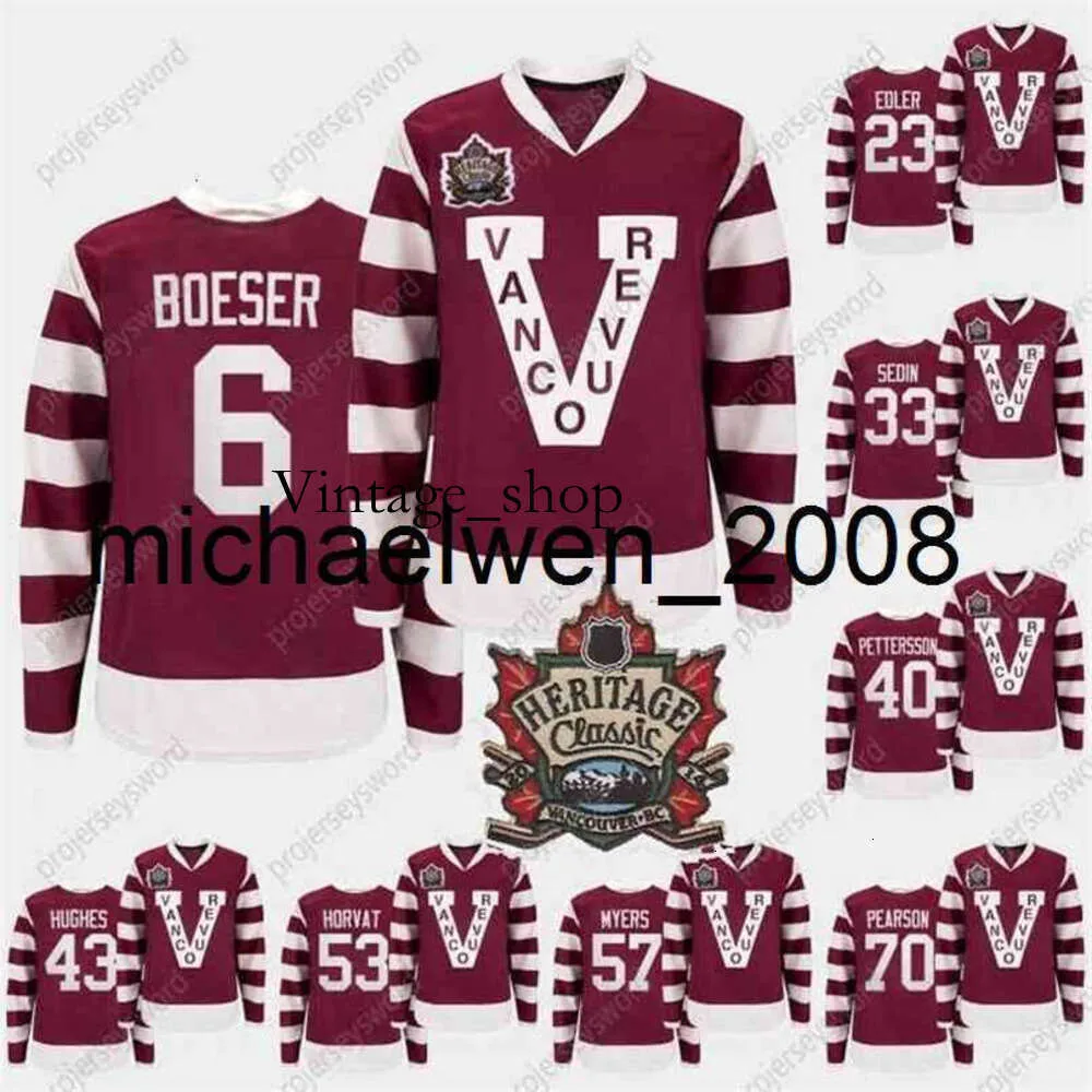 Vin Weng 2014 Heritage Classic Bourgogne Millionaires Bourgogne Jersey Brock Boeser Henrik Sedin Elias Pettersson Bo Horvat Myers