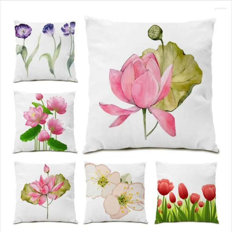 Kudde vardagsrum dekoration blommakåpan 45x45 konst lotus kast täcker heminredning soffa vacker gåva säng fyrkant E0768