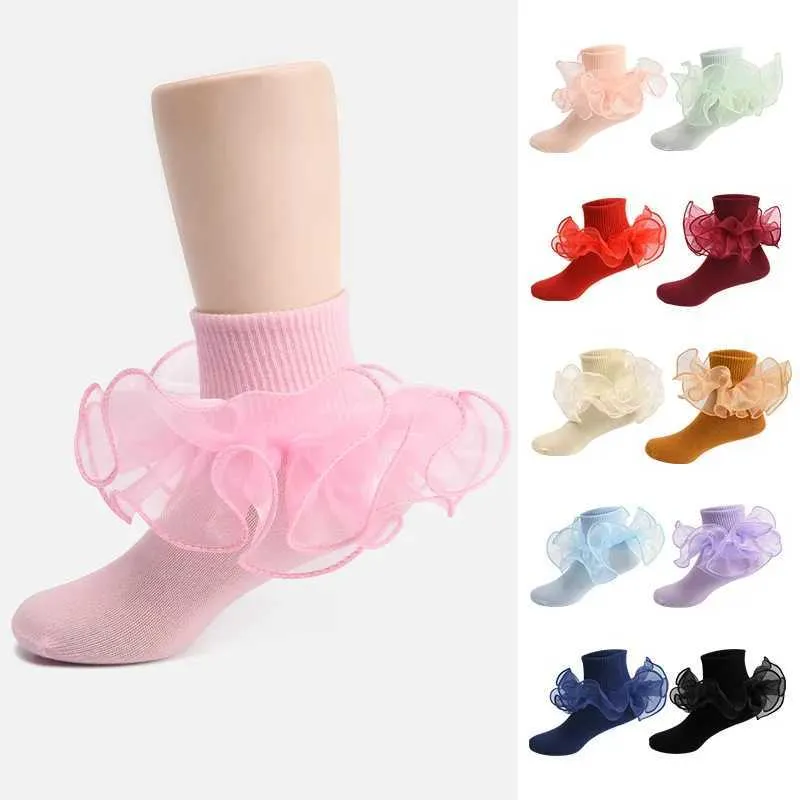 Kids Socks Childrens socks with lace pleats girl ankle socks childrens dance socks party cute baby Frilly socks girl princess socks d240513