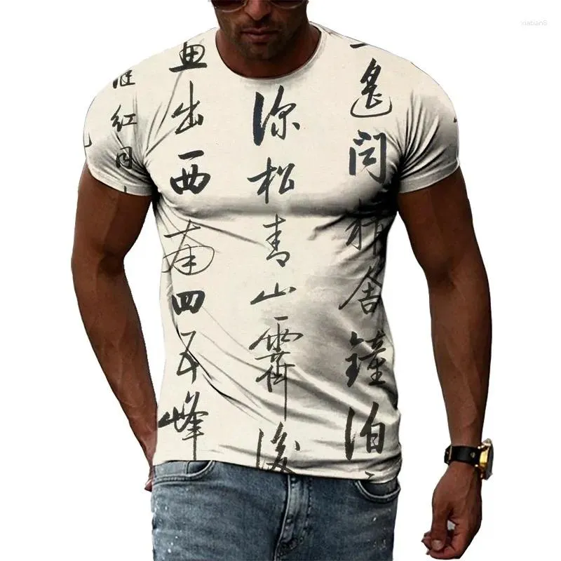 Magliette da uomo Summer Testo cinese T-shirt Trend Street Trend Personalizzato Mlassa corta Top Casual Round Neck Large Large