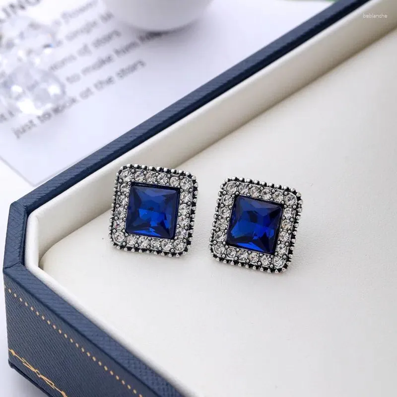 Hölzer Ohrringe koreanische Modes Navy Blue Crystal Square Temperament Rhombus Zirkon Frauen Hochzeitsfeier Geometrie Schmuck Schmuck