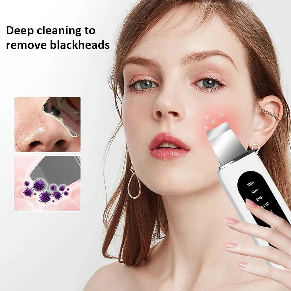 6NQL Cleaning Ultrasonic skin scrubber facial shovel deep cleaning of blackheads removal pores agent for dead cavitation ion EMS elevator d240510