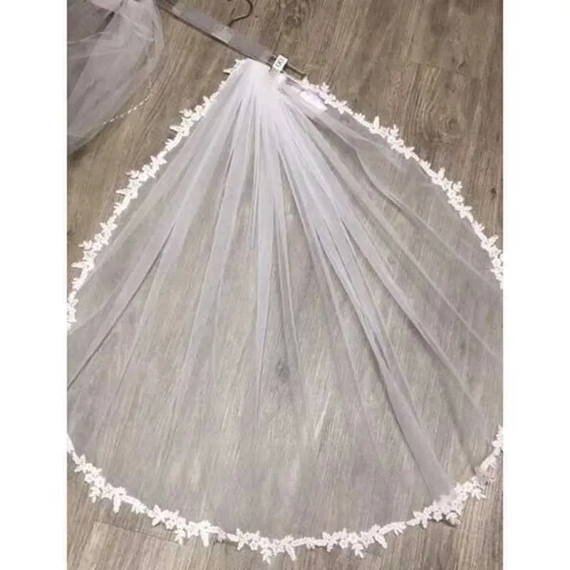 Hair Jewelry Veu de Noiva Lace Edge Short with Comb White Ivory One layer Tulle Bridal Veil Wedding Accessories Voile_ipsvogv.com