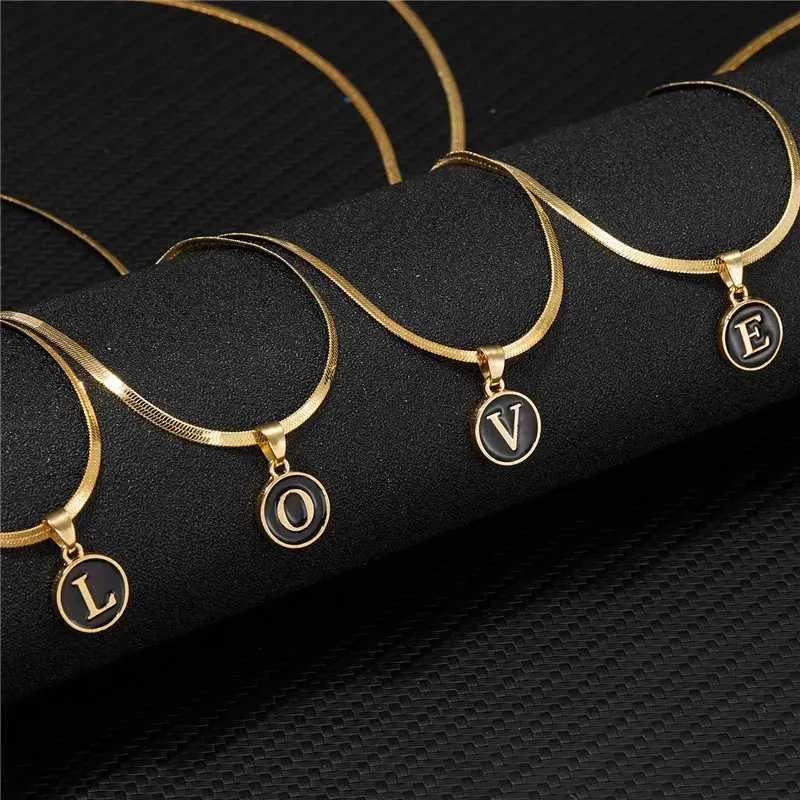 Pendant Necklaces Rinhoo Stainless Steel Round Initial Letter Name Pendant Necklace Womens Fashion A-Z Letter Friendship Necklace Jewelry Gifts J240513