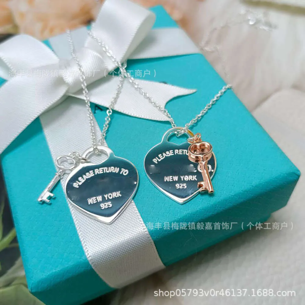 S925 Silver Tiffanyjewelry Heart Pendants Seiko High Edition 925 Rose Gold Key Necklace Di Love Collar Chain