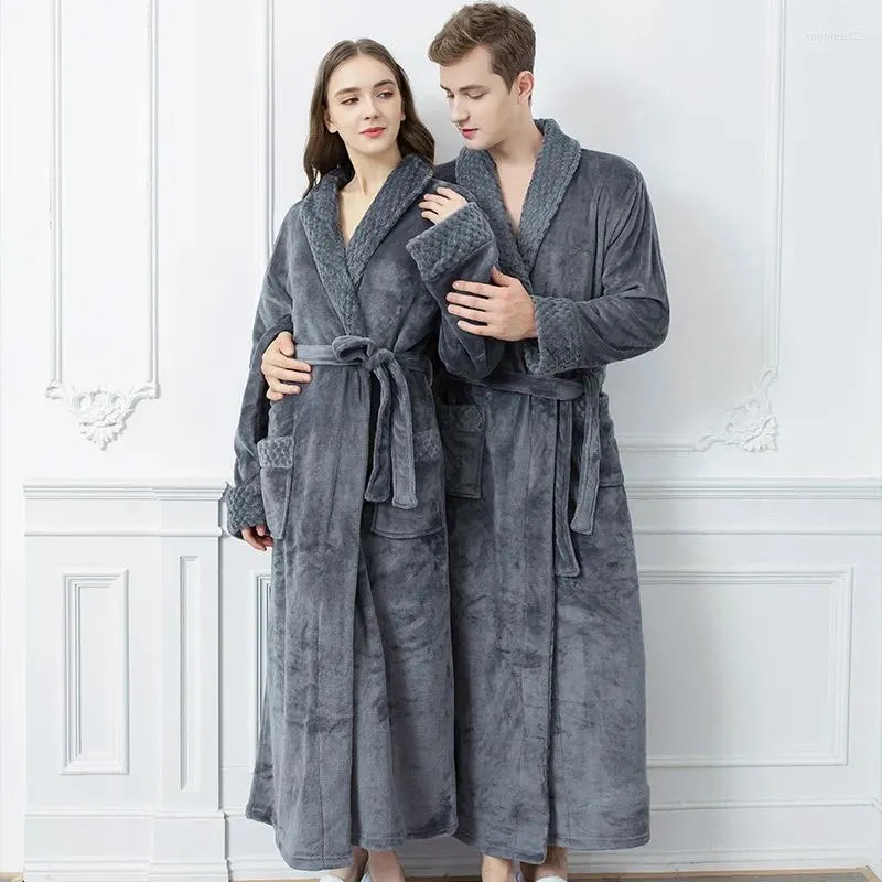 Ręcznik zima ciepła koralowa polar Bathobe kobiety mężczyźni flanelowe kimono szata kąpielowa straina snu duża rozmiar zagęszczone męskie pary pary piżamy