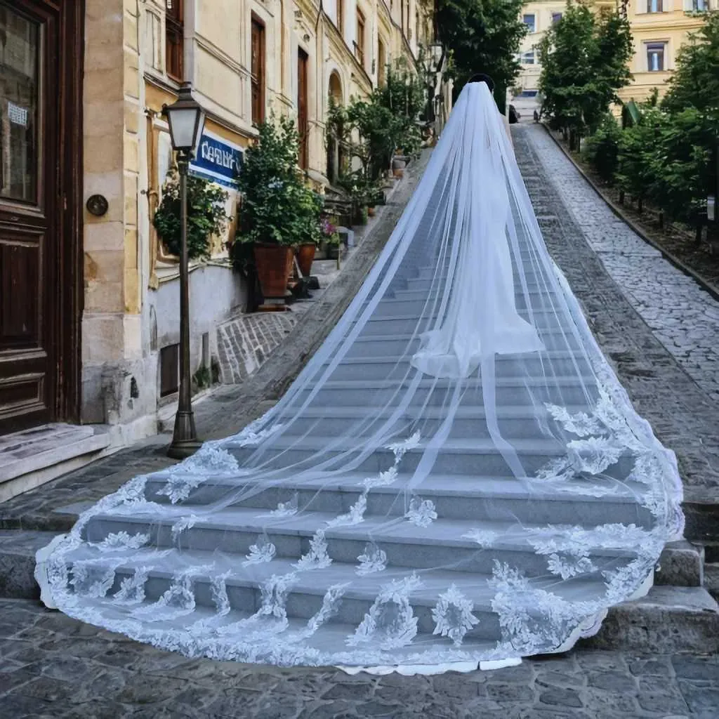 Capelli Jwlry V146 Vil Long Cathdral Bridal Vils 1 Tir Lac Appliqus Edg Mantilla Wid Wdding Accssoris per_voghion.com