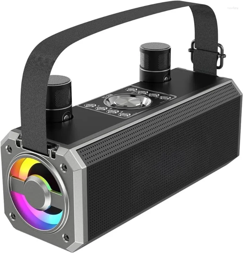 Microfoons karaoke machine voor volwassenen/kinderen met 2 UHF draadloos draagbare Bluetooth -luidsprekerriem/RGB -lichten PA -systeem