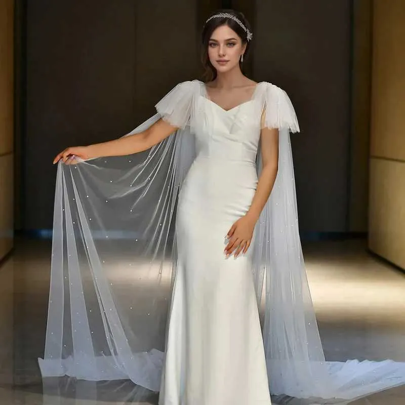 Haarschmuck MZB22 Eleganter Brautschleier mit Flügeln Sexy Neckholder Cape Perlen Hochzeitsumhang Bolero Übergröße Damen Party_voghion.com