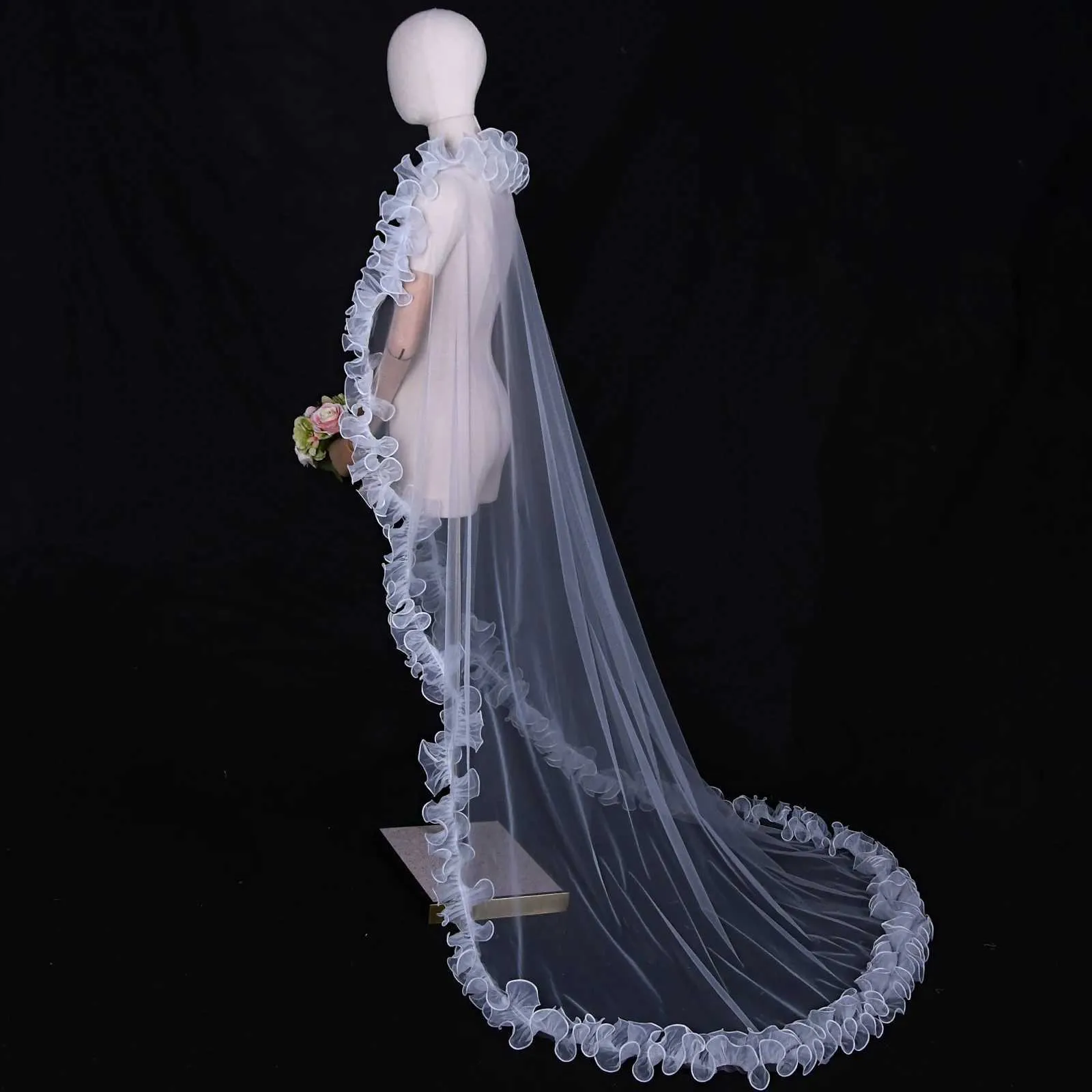 Hair Jewelry V212 Bridal Veils with Chic Ruffles NO COMB Veil Bolero Shawl Removable Wedding Accessory_ipsvogv.com