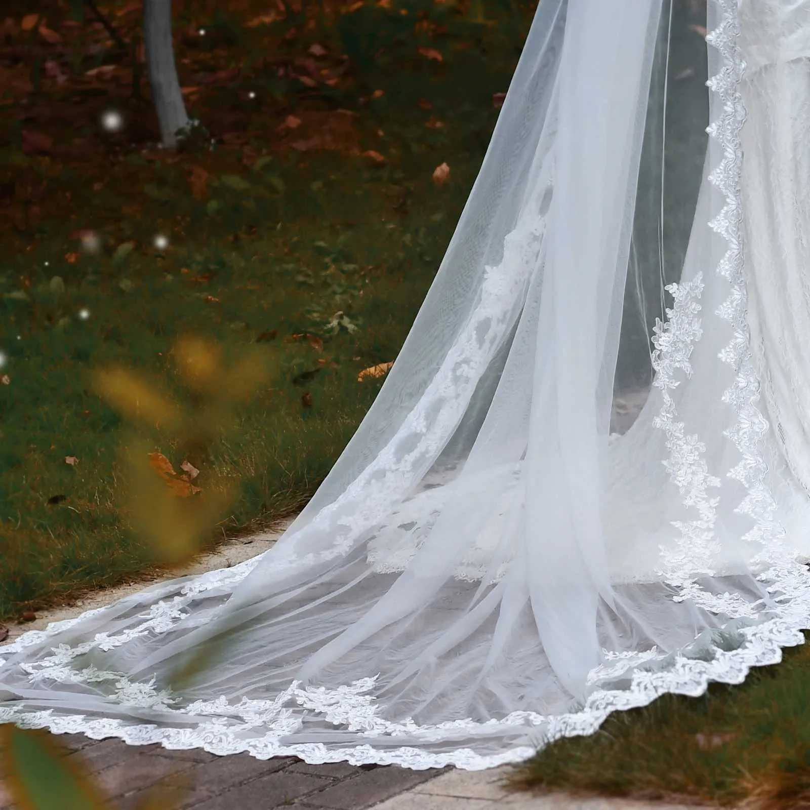 Gioielli per capelli v110 Velo lungo in pizzo con applicazioni Veli da sposa 1 strato Cattedrale Morbido tulle Accessori per abito da sposa per la sposa_voghion.com