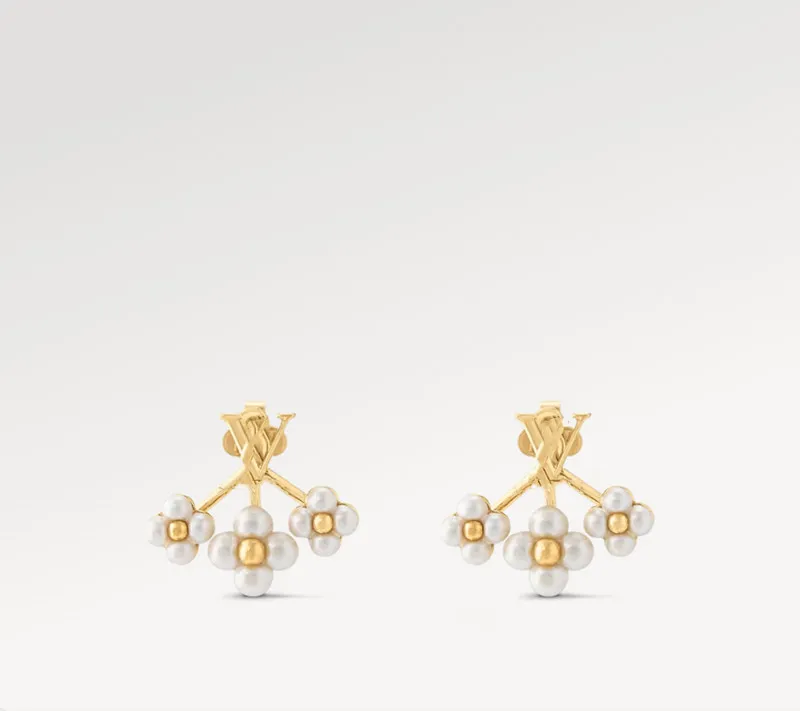 Box Gold Earrings Stud Earrings 보석 디자이너 여성용 화이트 플라워 이어링 디자이너 보석 파티 결혼식 기념일 선물