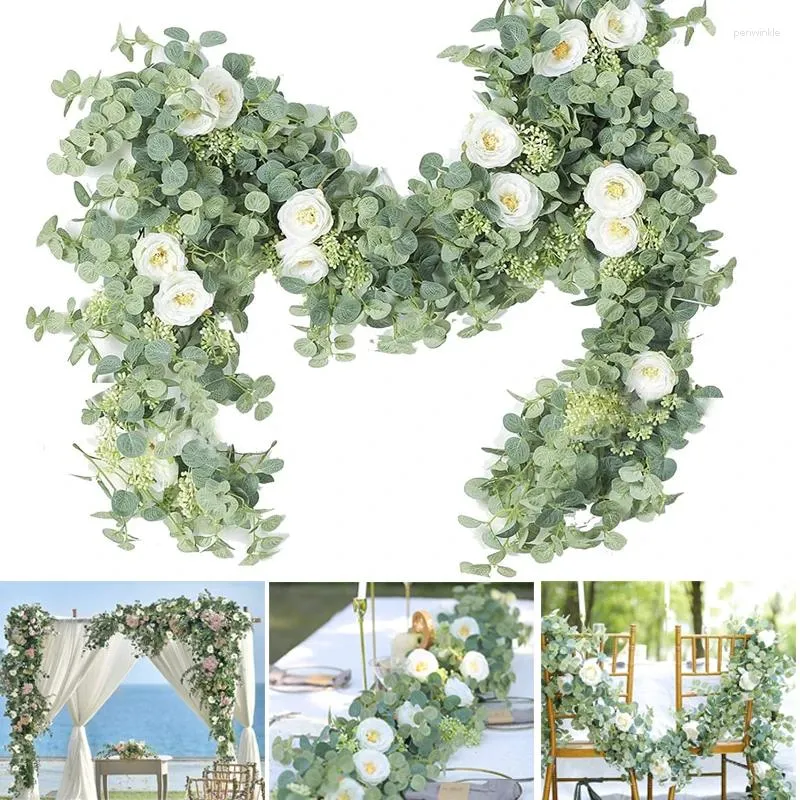 Dekoratif çiçekler 2/1pcs 180cm yapay ipek gül okaliptüs çelenk asma asma bitkileri grennery düğün parti kemer masa dekor