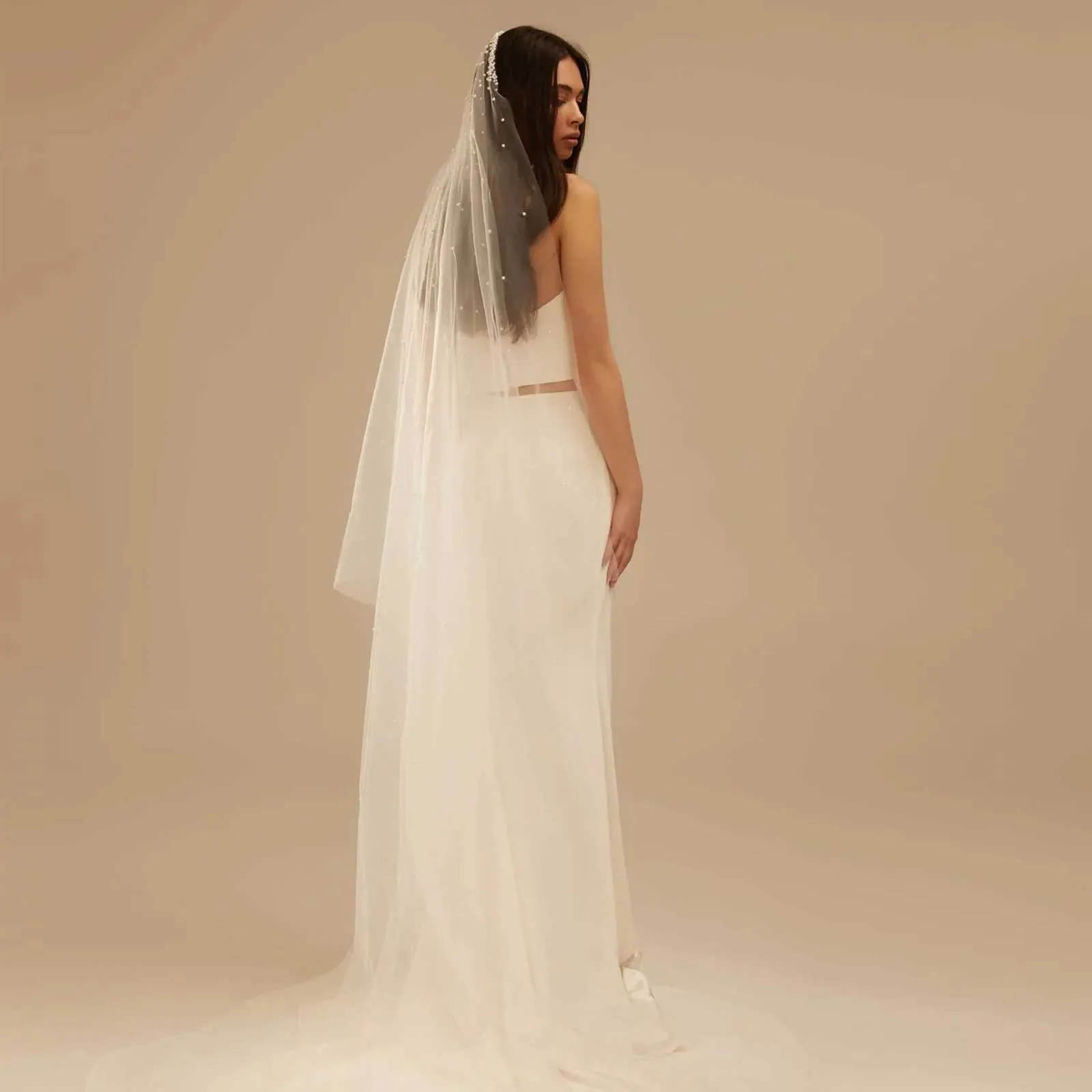 Schmuck V172 Perlen Brautschleier 1 Ebenen Perlenschleier mit Kamm Frauen Hochzeit Haarschmuck für elegante Bräute weich_voghion.com
