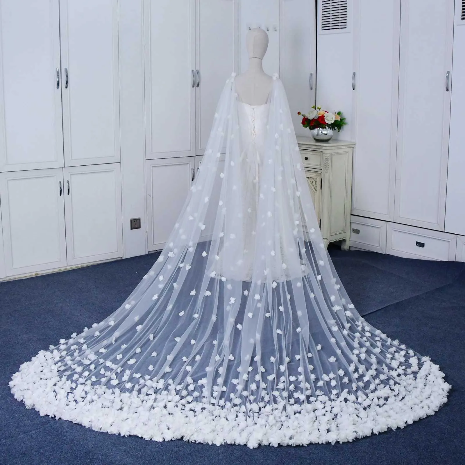 Bijoux de cheveux femmes VG44 voiles de mariée longue cathédrale style soirée cape veste femmes épaules nues boléro mariage_voghion.com