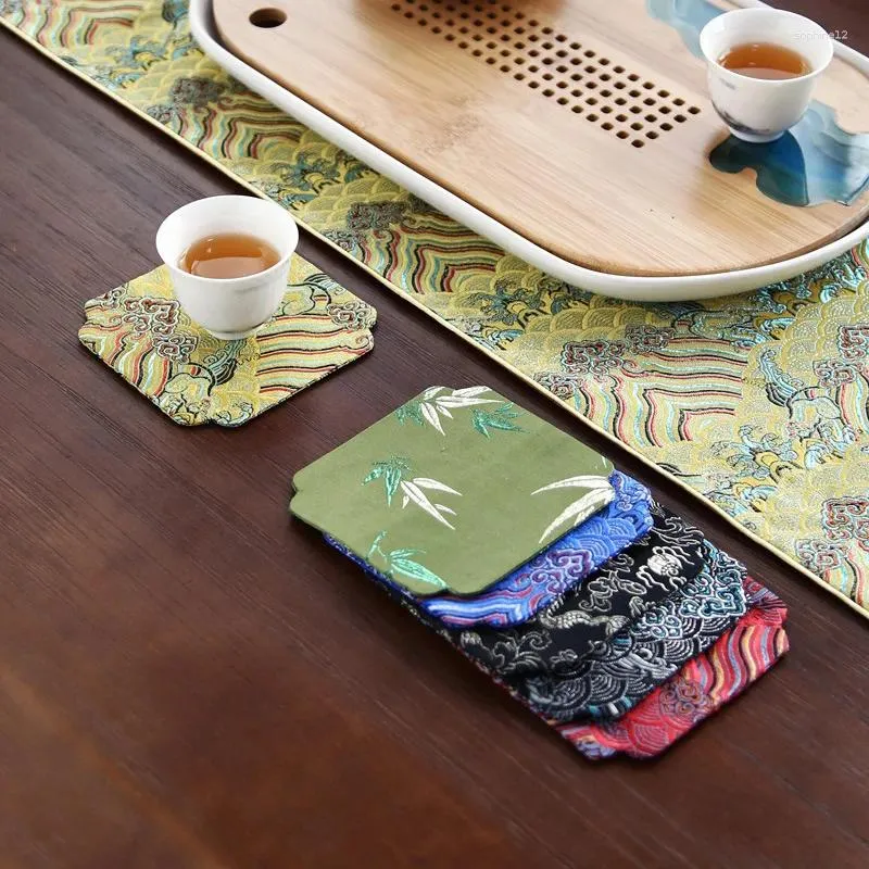 Teaware -sets Brocade Handmade Kleine tafel Runner Fabric Craft Theel Tool Toek Mat Accessoires Set Coasters Set Coasters
