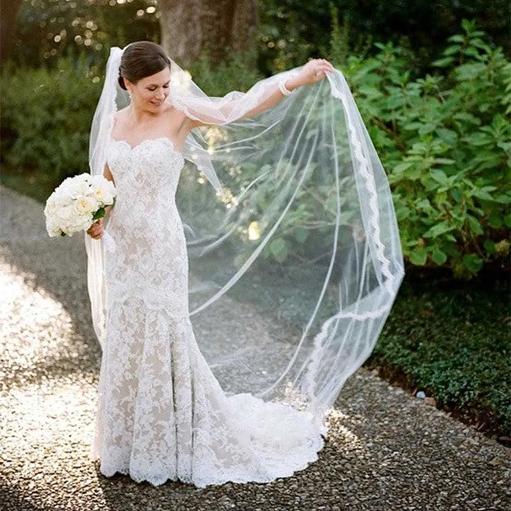 Bijoux de cheveux voile 1 niveau longs voiles de mariage accessoires de mariée garniture en dentelle festonnée Tulle doux court Veu VP98_voghion.com