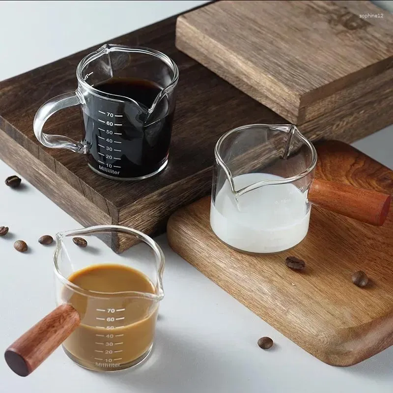 Verres à vin 50/75 / 100 ml de verre expresso tasse en bois poignée en bois à mesurer le lait latte pot café