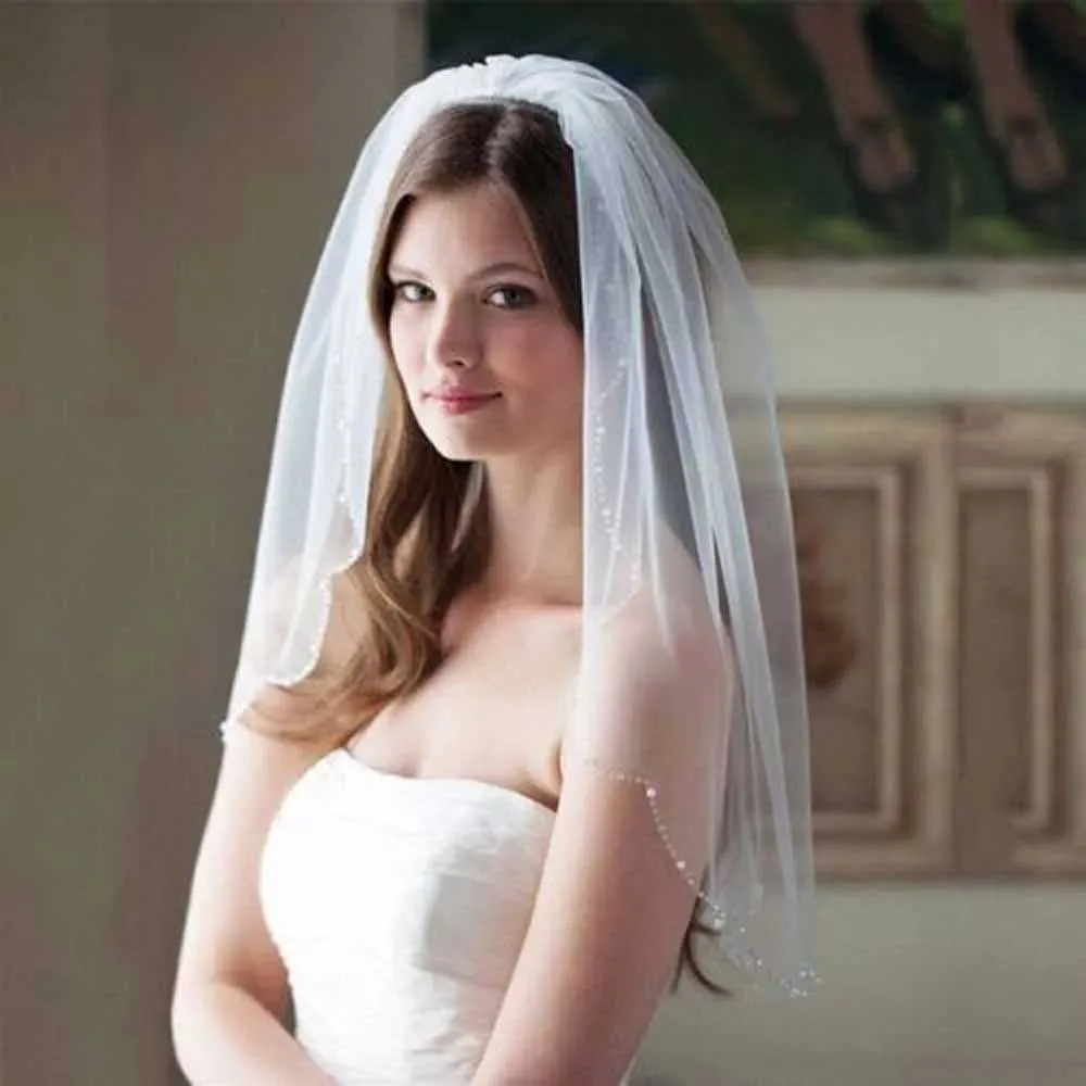 Voaluri de mireasă scurte cu strasuri, voal de mireasă cu mărgele de cristal, margine 60 cm cu pieptene, petrecere a burlacilor_voghion.com