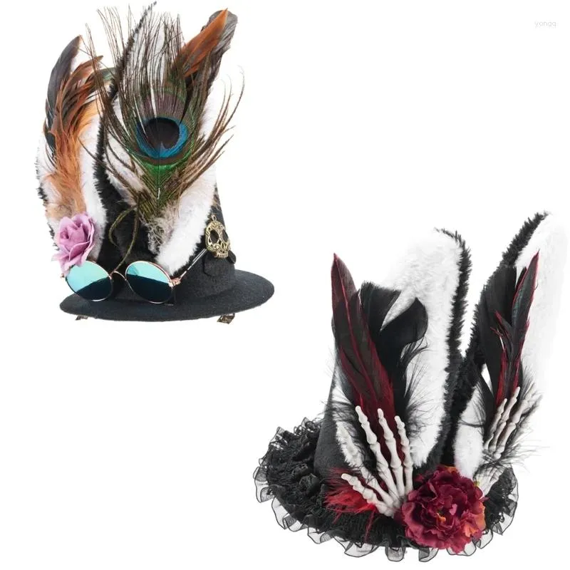 Bérets Halloween Magiciens Top Hat Skull Featherrabbits Ear décortient les sorcières Girl Role Play Tool Période médiévale DXAA