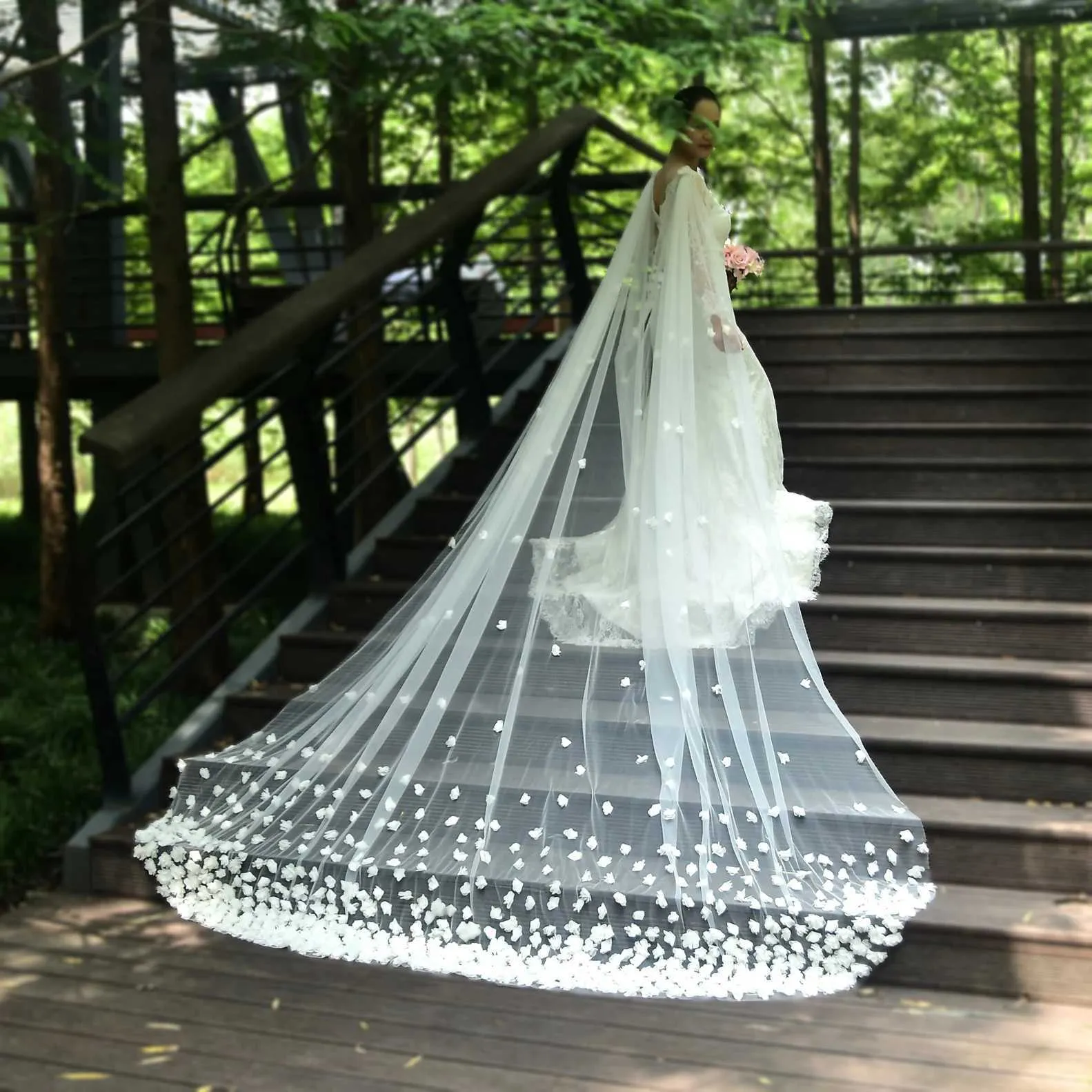 Bijoux de cheveux femmes VG44 voiles de mariée longue cathédrale style soirée cape veste femmes épaules nues boléro mariage_voghion.com