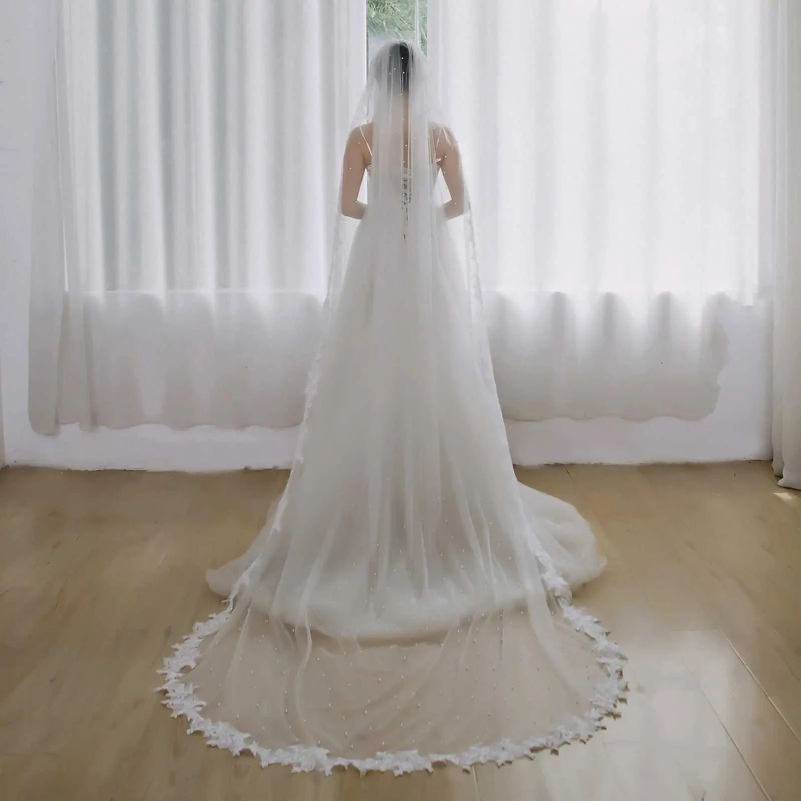 Hochzeitsschleier Mit Perlen Und Spitzenkante Und Kamm_voghion.com