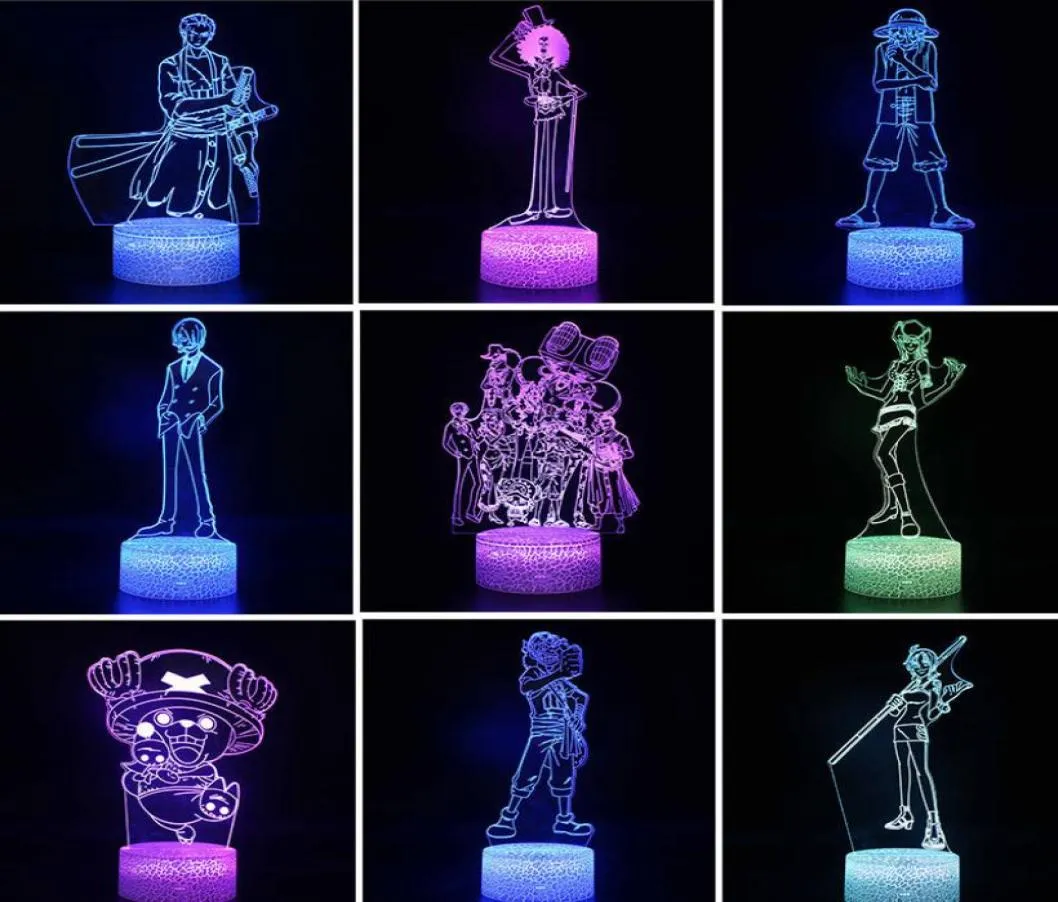 3D Anime Night Light One Piece Figure Luffy Team Zoro Nami Usopp Sanji Robin Brook Led 3d Night Lamp för barn Kidgåvor Toys 22662189