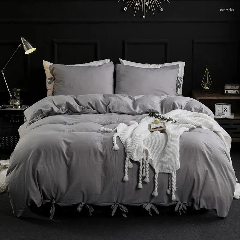 Yatak Setleri 90g Yıkanmış Pamuklu Dokuma Polyester Yatak Odası Yorgan Yorgan Yastık Kazası Yatak-Dokun Yatak Not-Tabaksız 3 Parçalı Yatak
