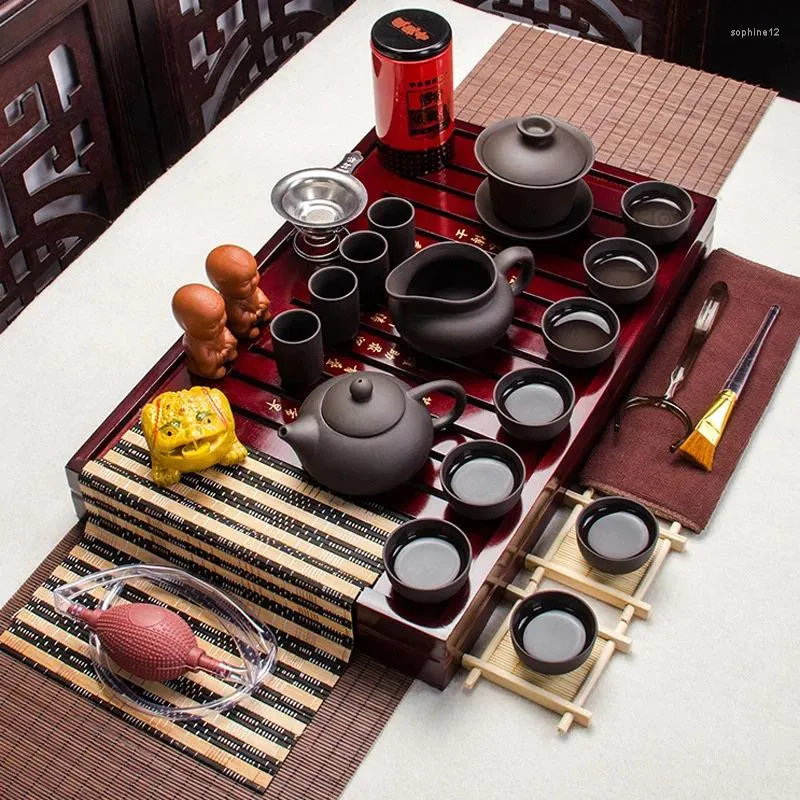 Ensembles de théâtre de thé Ensemble de thé yixing plateau en bois massif tasse en céramique de haute qualité tasse