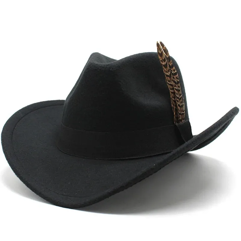 Nouveau chapeau de cowboy mode et Unisexe Solid Jazz Hat avec une décoration en forme de vache Western Cowboy Hat Sorero Hombre