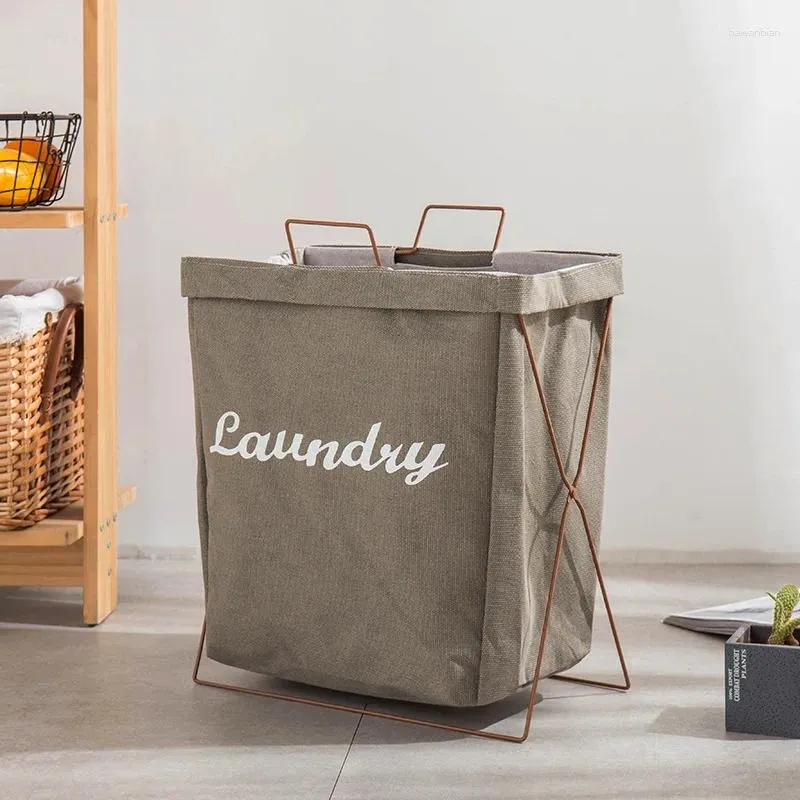 Tvättpåsar smutsig korg Vattentät bomull och linnekläder förvaring japansk minimalistisk järnfäste tyg vikbar hink