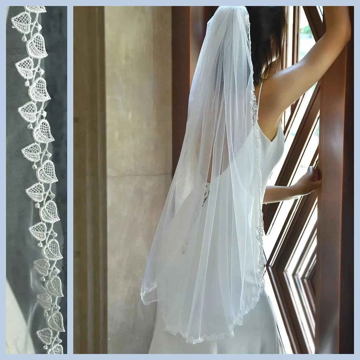 Haarschmuck MZA03 Schleier Blattförmige Rankenflicken Spitzenrand Hochzeit Teilbesatz 1-stufig Brautschleier Brautaccessoires_voghion.com