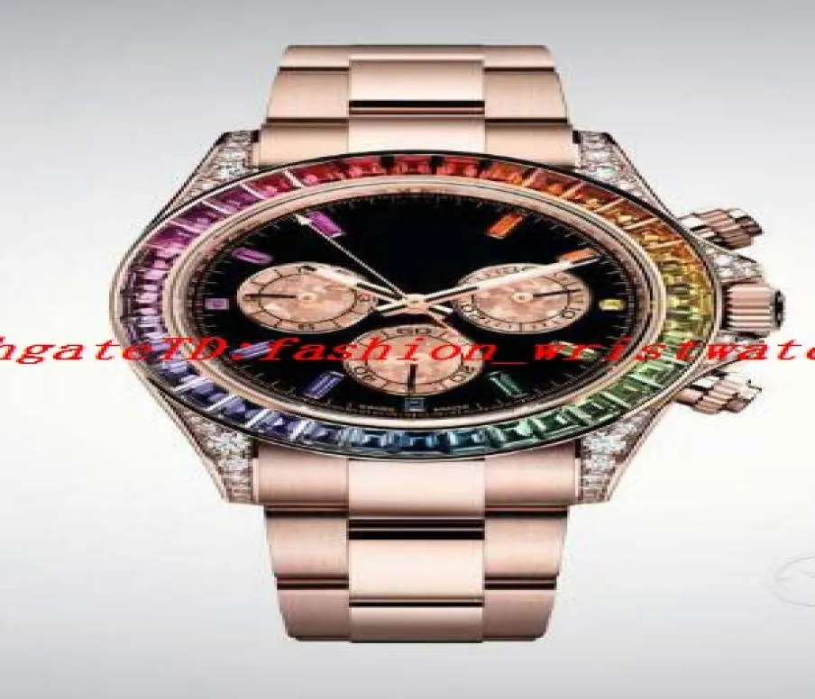 Luksusowy zegarek męskie 40 mm 116505 Solidna różowa złote czarny złoty tarcza tęczowa Rainbow Rame Automatyczna moda męska zegarek na rękę 19777248