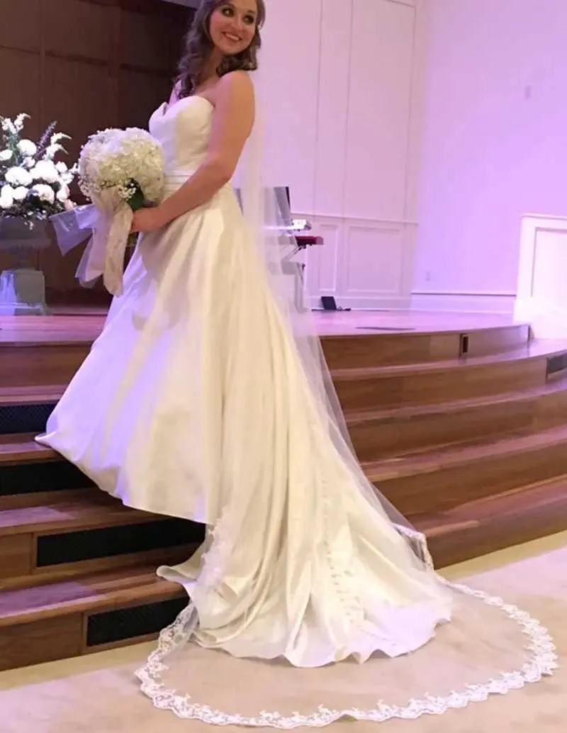 Jóias de cabelo acessórios elegantes tule casamento renda borda catedral marfim branco véu de noiva com pente veu de noiva longo_voghion.com