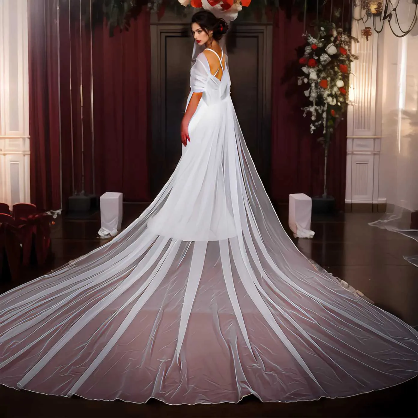 Hair Jewelry Womens MZB40 Long Bridal Cape Veil for Dresses Wedding Jackets / Wrap Bride Accessories Plus Size_ipsvogv.com